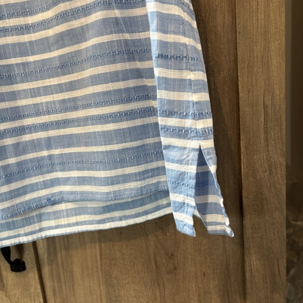 NWOT Talbots Plus 2X Shell Top Ruffle Trim Sleeveless Blouse Blue White Stiped - Picture 8 of 11